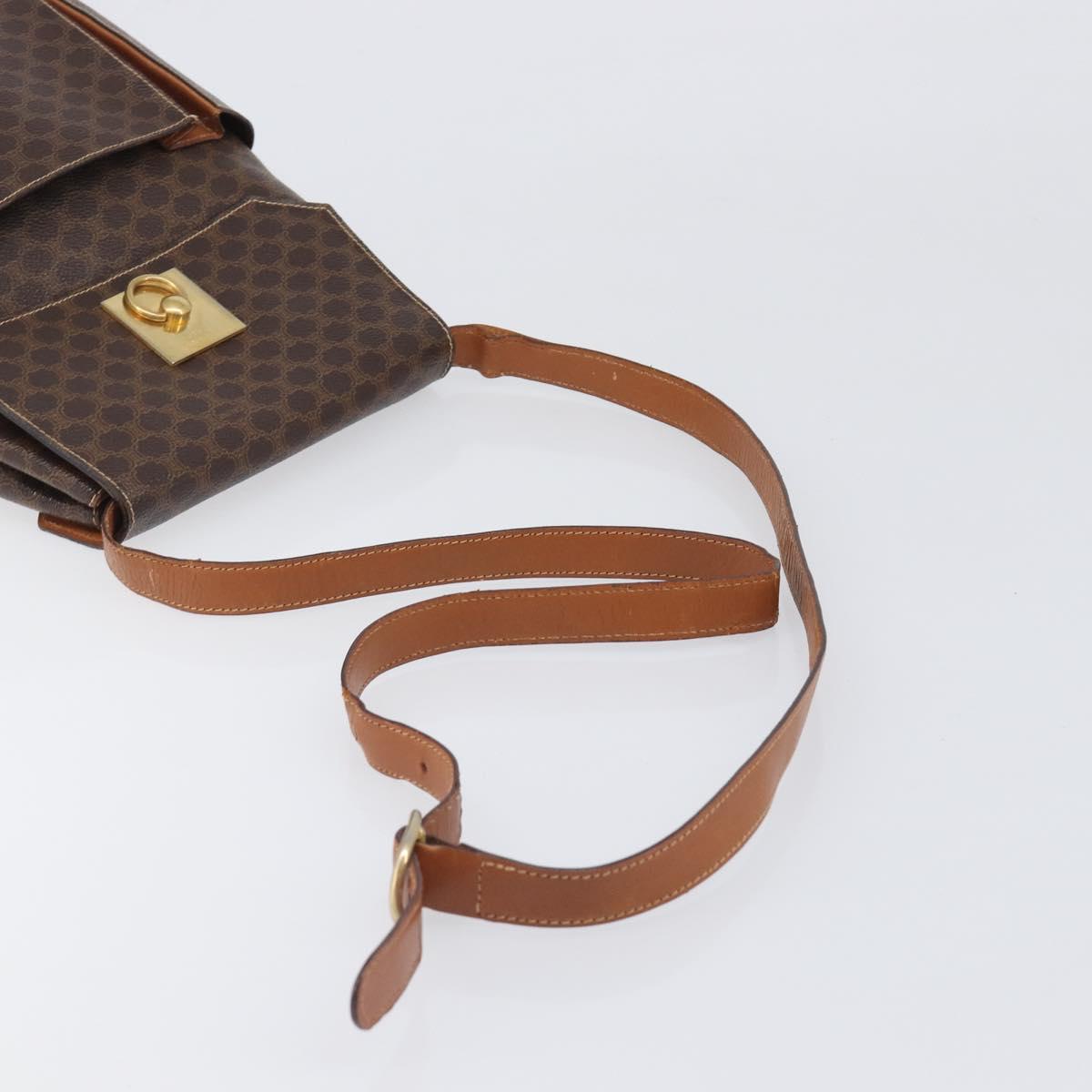 CELINE Macadam Shoulder Bag PVC Leather Brown Gold Tone Auth 198476
