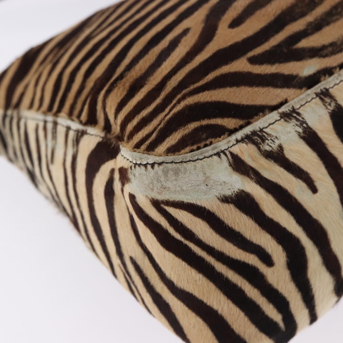 FENDI Mamma Baguette Shoulder Bag Harako leather Beige Black Auth 198478A