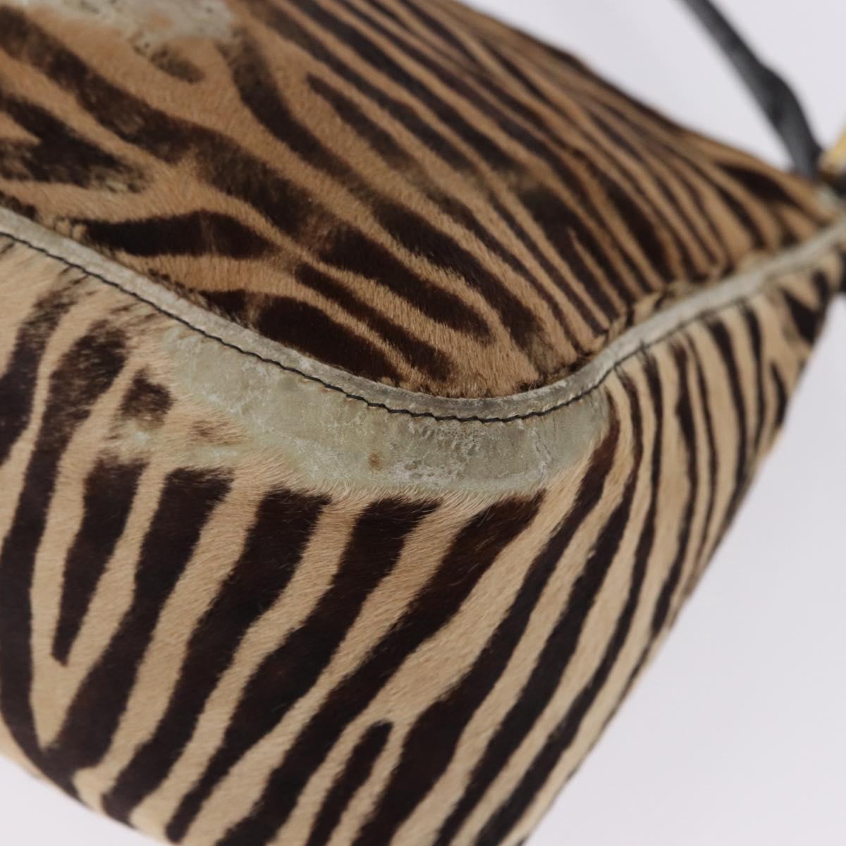 FENDI Mamma Baguette Shoulder Bag Harako leather Beige Black Auth 198478A