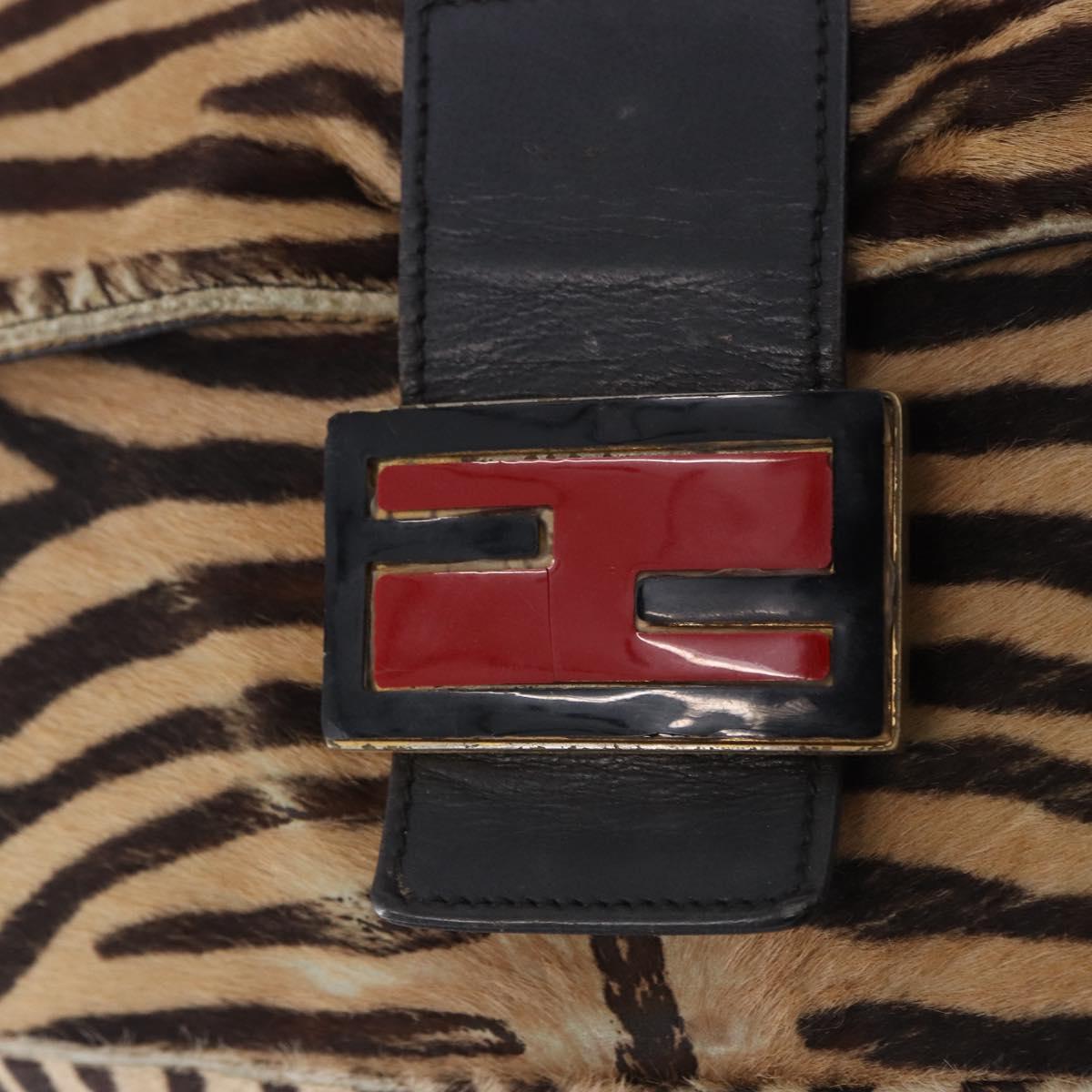 FENDI Mamma Baguette Shoulder Bag Harako leather Beige Black Auth 198478A