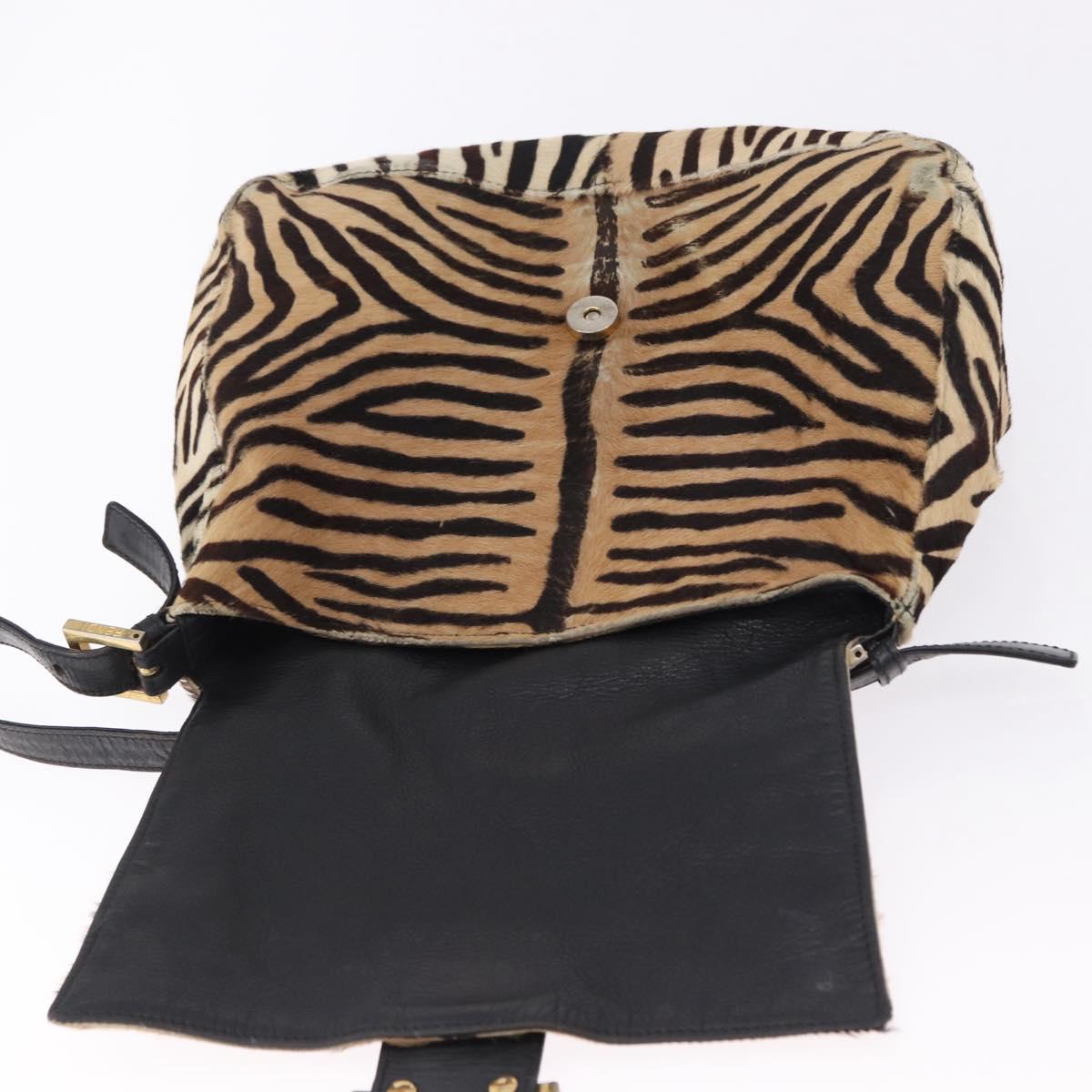 FENDI Mamma Baguette Shoulder Bag Harako leather Beige Black Auth 198478A