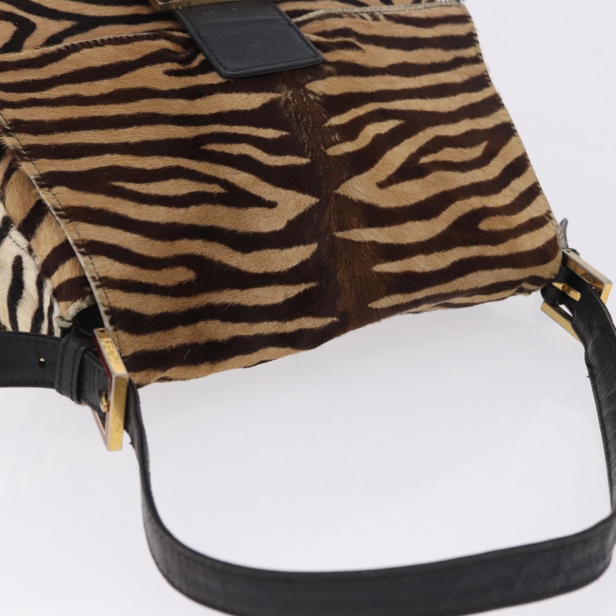 FENDI Mamma Baguette Shoulder Bag Harako leather Beige Black Auth 198478A