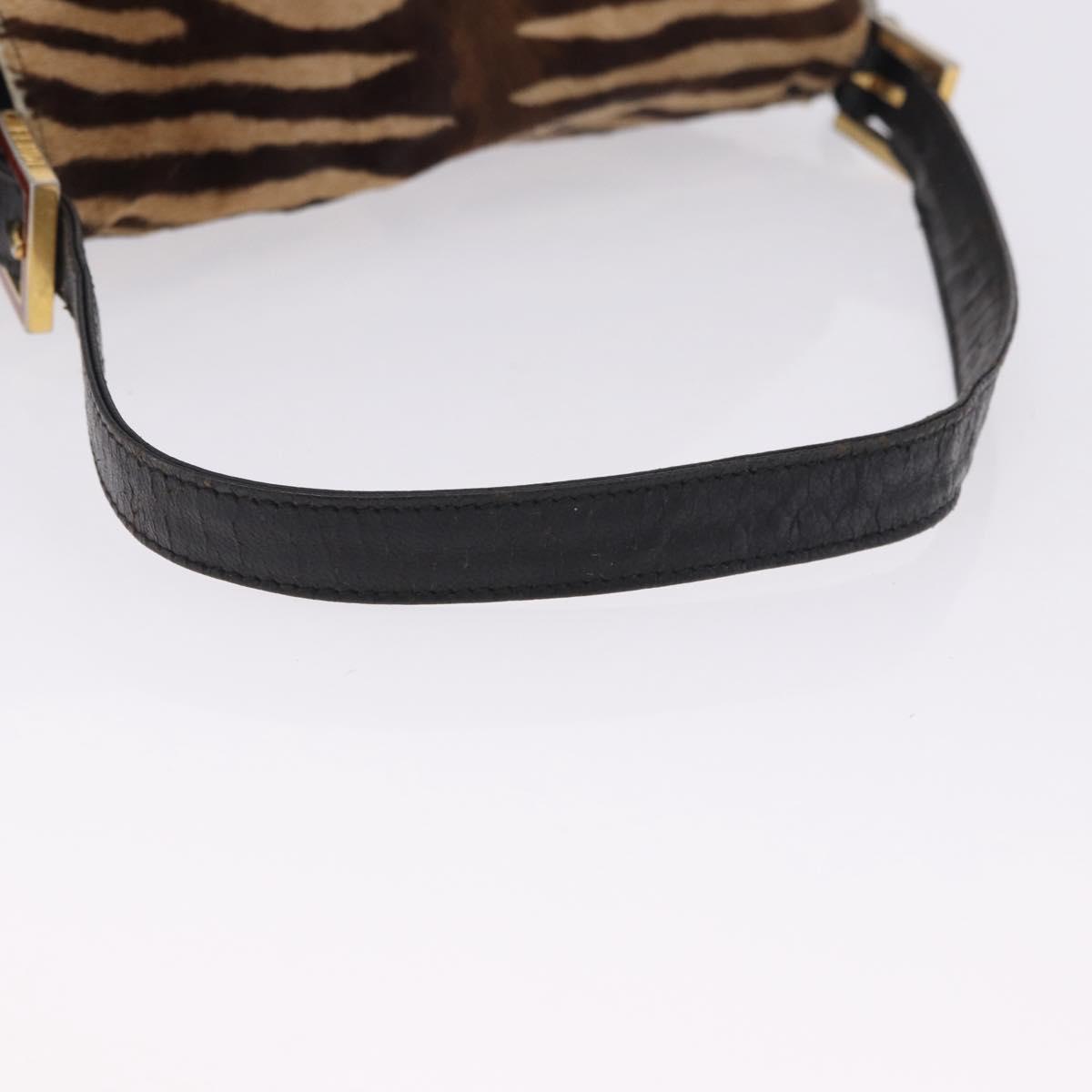 FENDI Mamma Baguette Shoulder Bag Harako leather Beige Black Auth 198478A