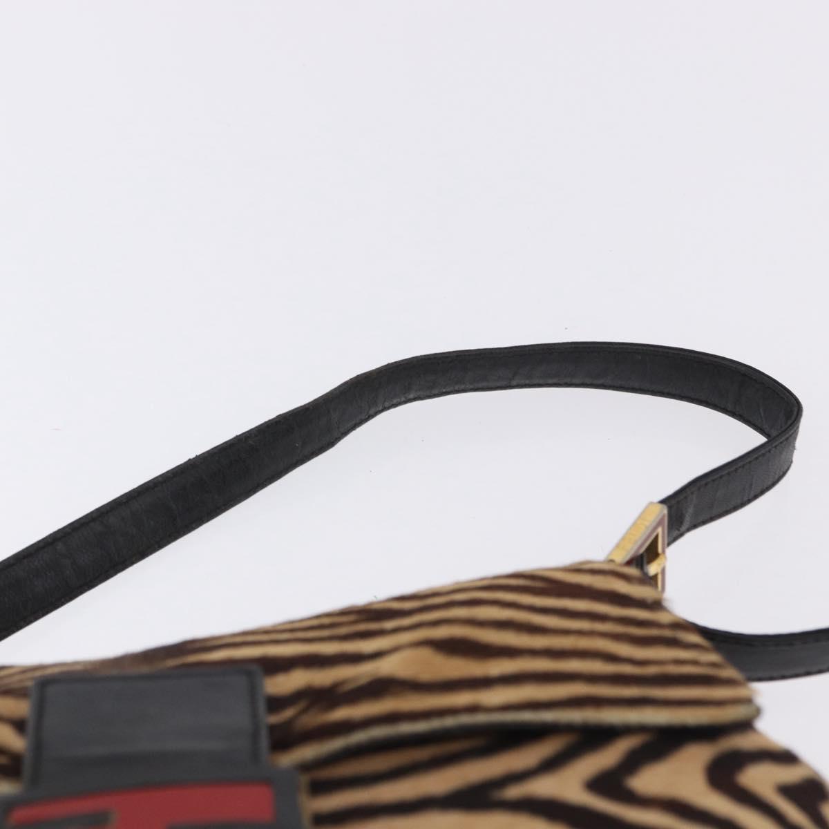 FENDI Mamma Baguette Shoulder Bag Harako leather Beige Black Auth 198478A