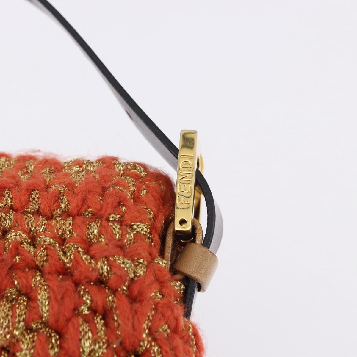 FENDI Mamma Baguette Shoulder Bag Knitted Fabrics Orange Gold Auth 198479SAM