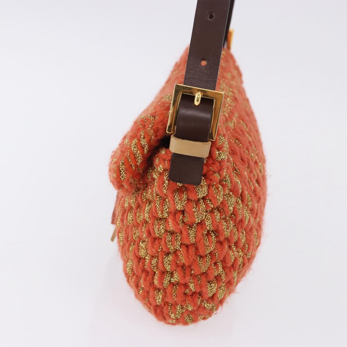 FENDI Mamma Baguette Shoulder Bag Knitted Fabrics Orange Gold Auth 198479SAM