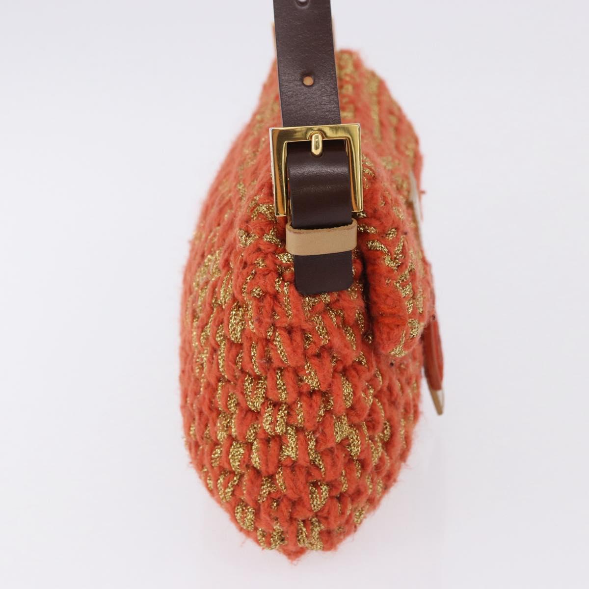 FENDI Mamma Baguette Shoulder Bag Knitted Fabrics Orange Gold Auth 198479SAM