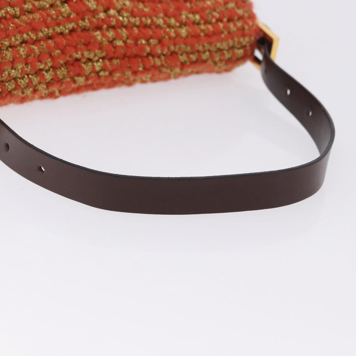 FENDI Mamma Baguette Shoulder Bag Knitted Fabrics Orange Gold Auth 198479SAM