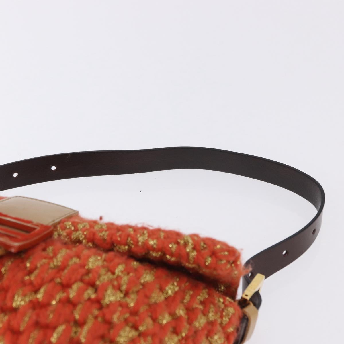 FENDI Mamma Baguette Shoulder Bag Knitted Fabrics Orange Gold Auth 198479SAM