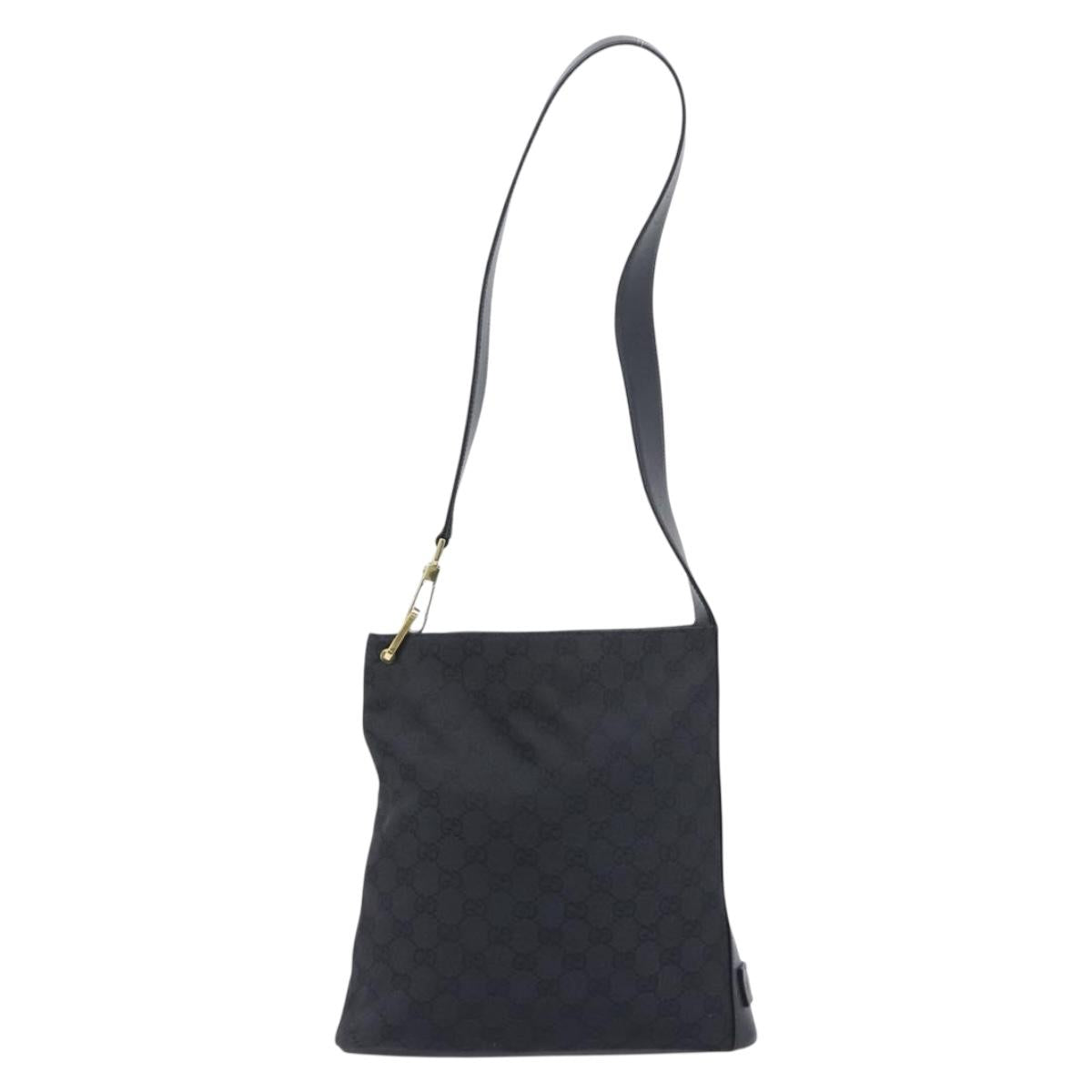 GUCCI GG Canvas Shoulder Bag Black Gold Tone 91761 Auth 198480A