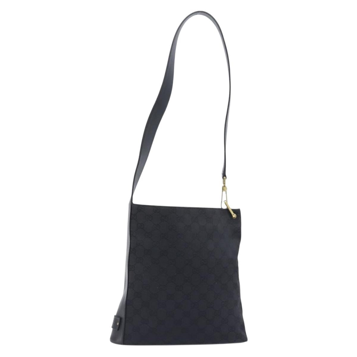GUCCI GG Canvas Shoulder Bag Black Gold Tone 91761 Auth 198480A