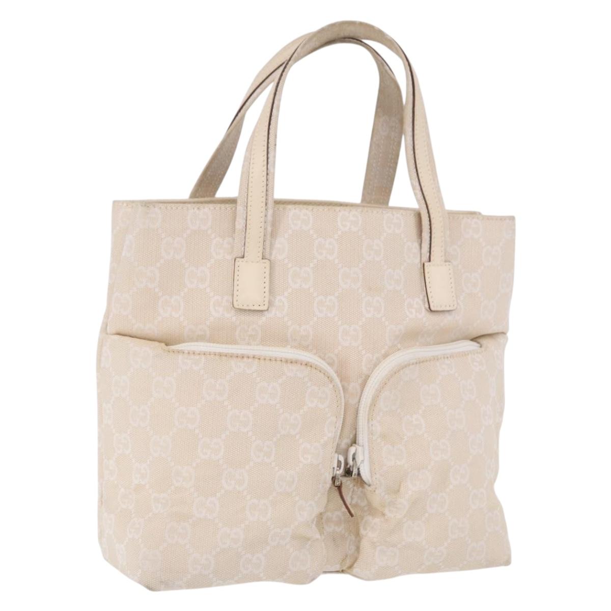 GUCCI GG Canvas Hand Bag Beige Silver 002 1080 Auth 198481