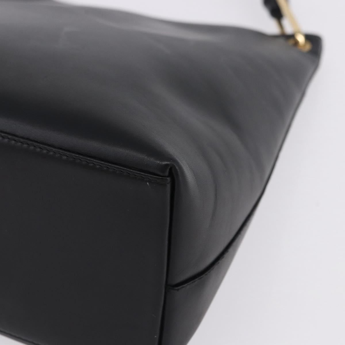 GUCCI Bamboo Hand Bag Leather Black Gold Tone 001 3007 Auth 198483