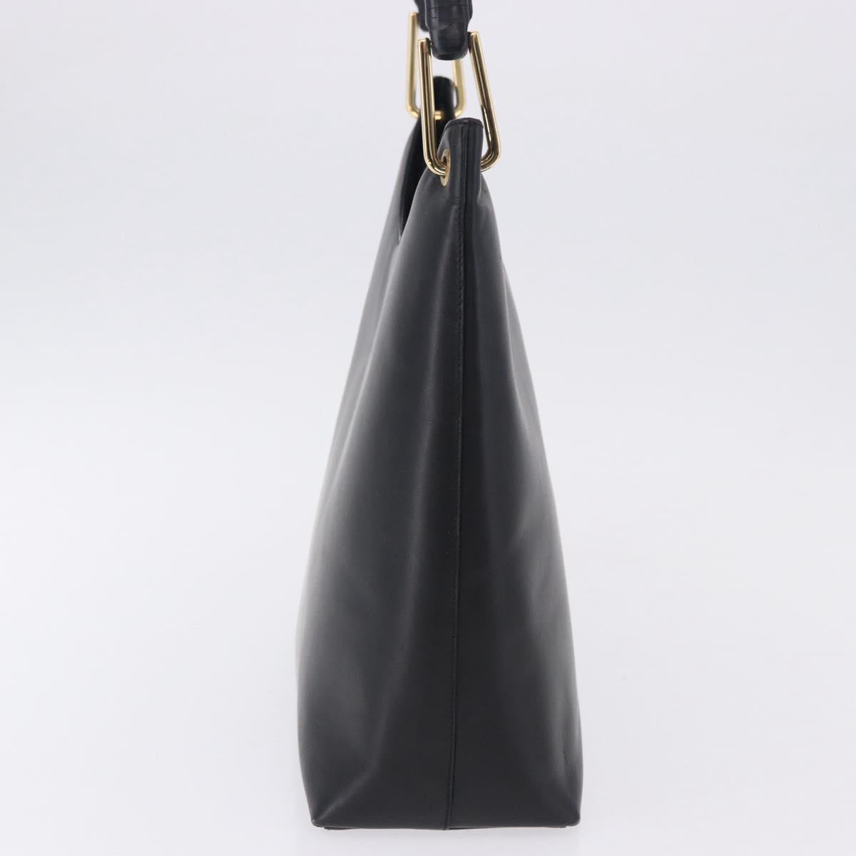 GUCCI Bamboo Hand Bag Leather Black Gold Tone 001 3007 Auth 198483
