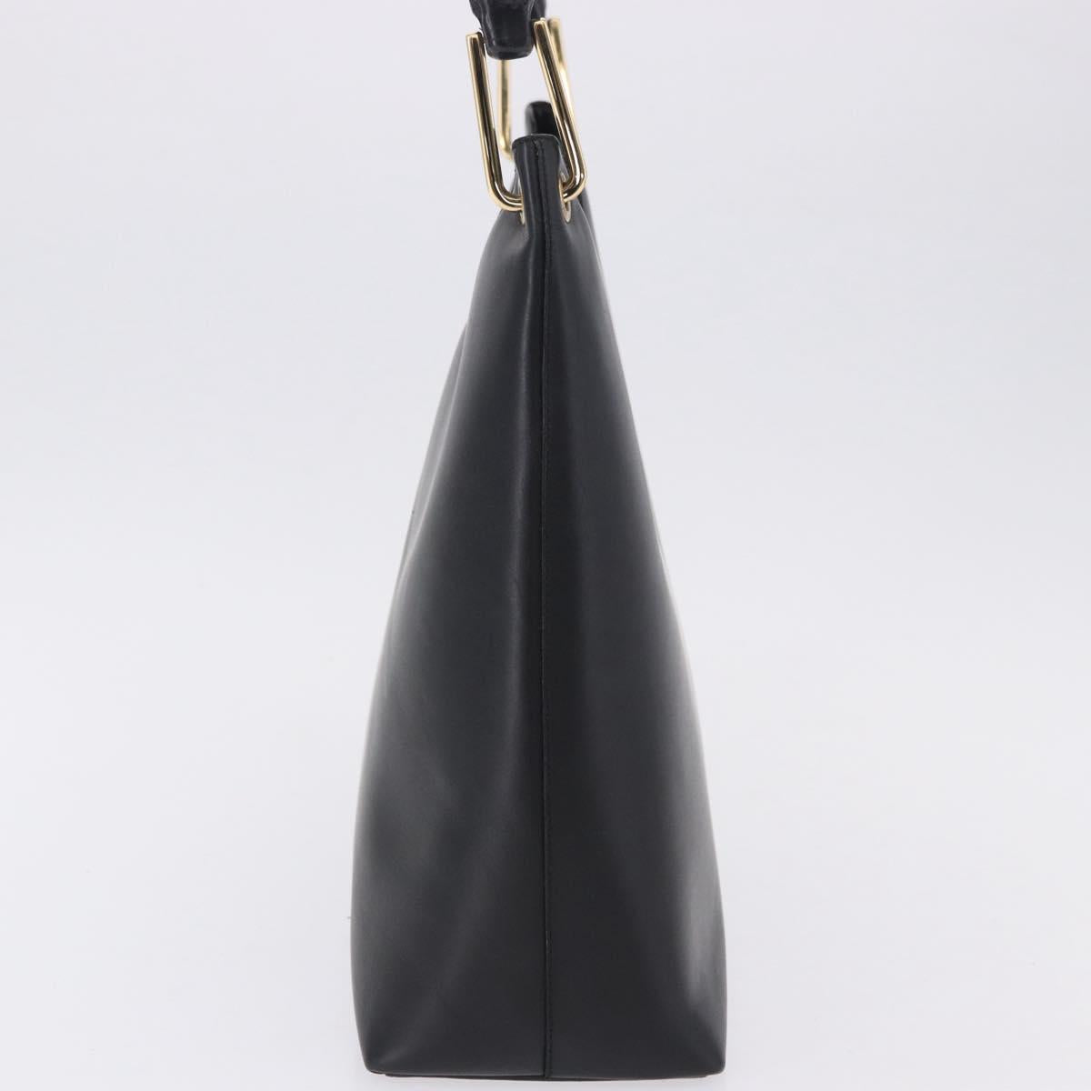 GUCCI Bamboo Hand Bag Leather Black Gold Tone 001 3007 Auth 198483