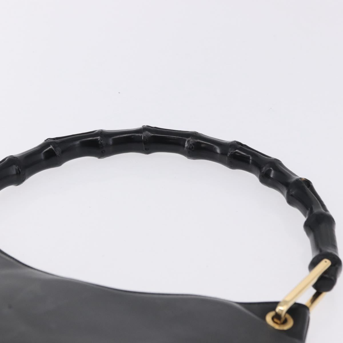 GUCCI Bamboo Hand Bag Leather Black Gold Tone 001 3007 Auth 198483