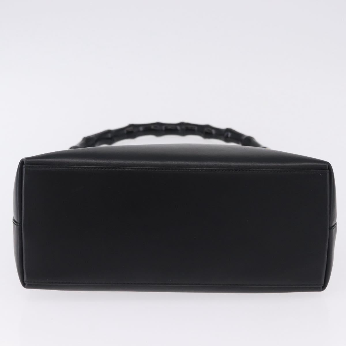 GUCCI Bamboo Hand Bag Leather Black Gold Tone 001 3007 Auth 198483