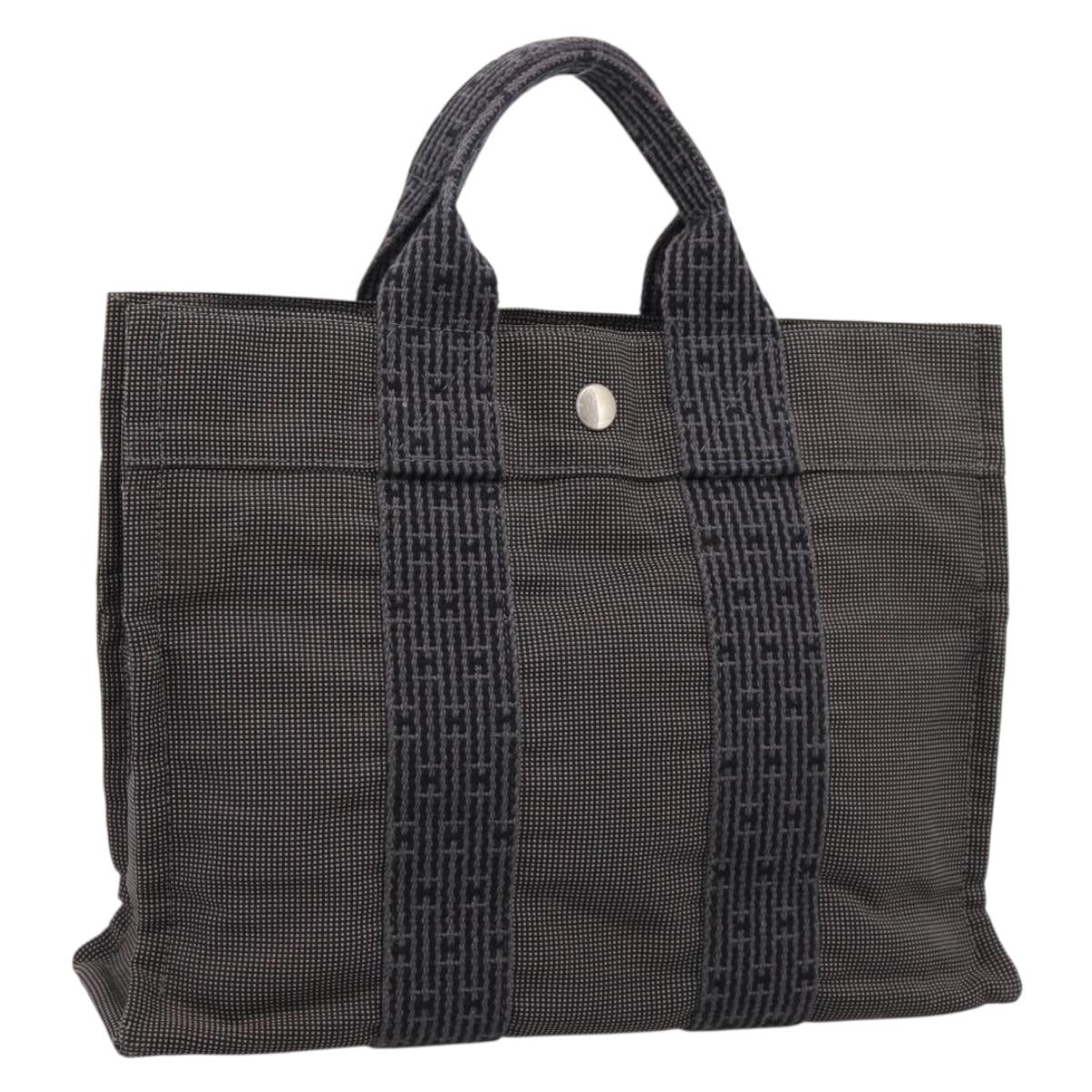 HERMES Her Line PM Hand Bag Canvas Gray Silver Auth 198484A