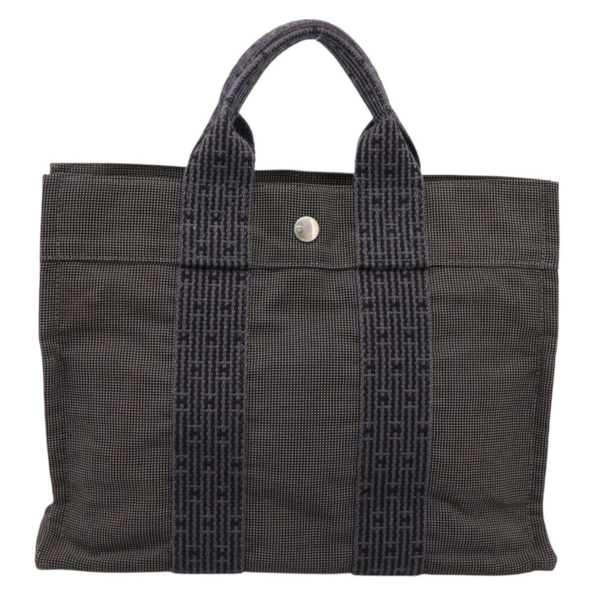 HERMES Her Line PM Hand Bag Canvas Gray Silver Auth 198484A