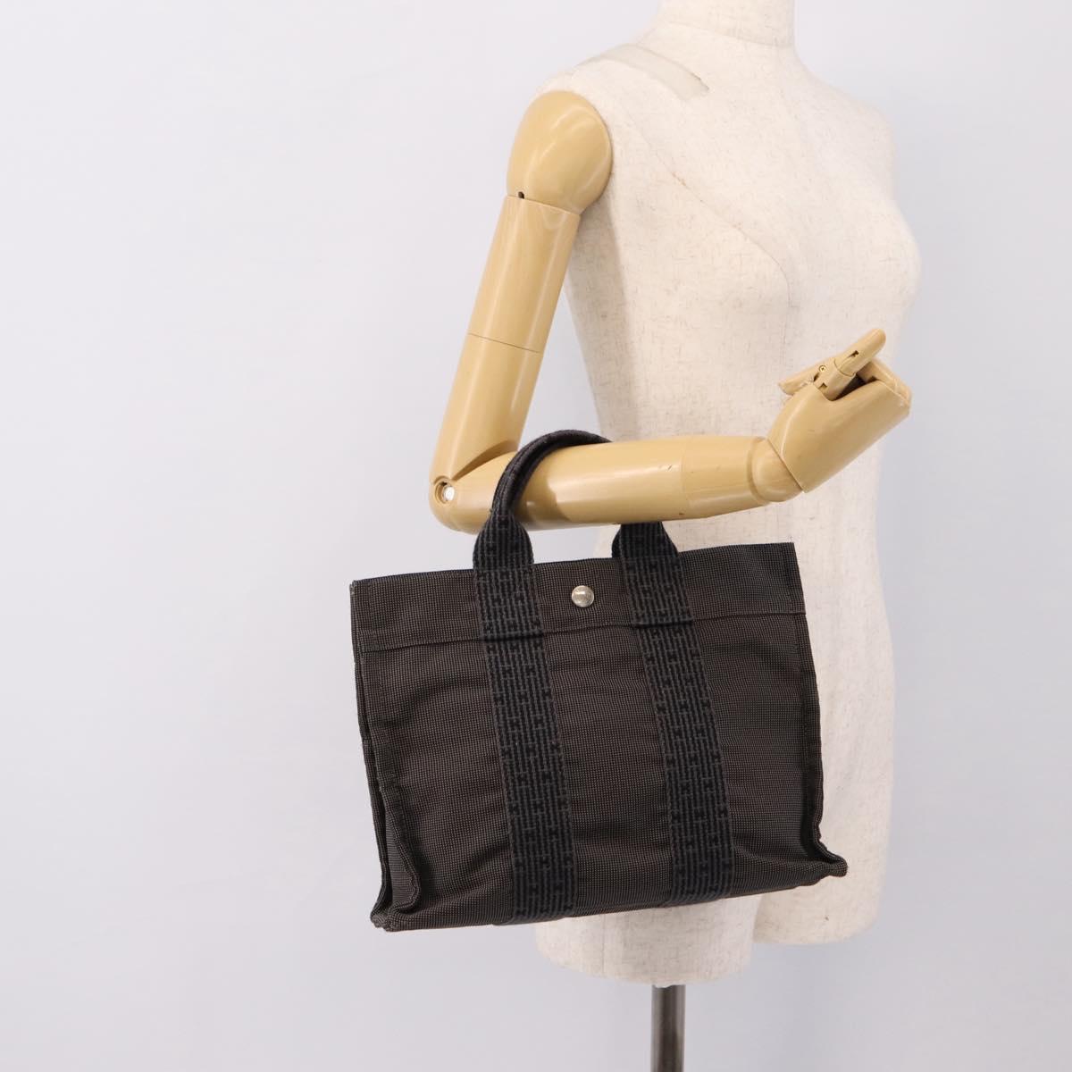 HERMES Her Line PM Hand Bag Canvas Gray Silver Auth 198484A
