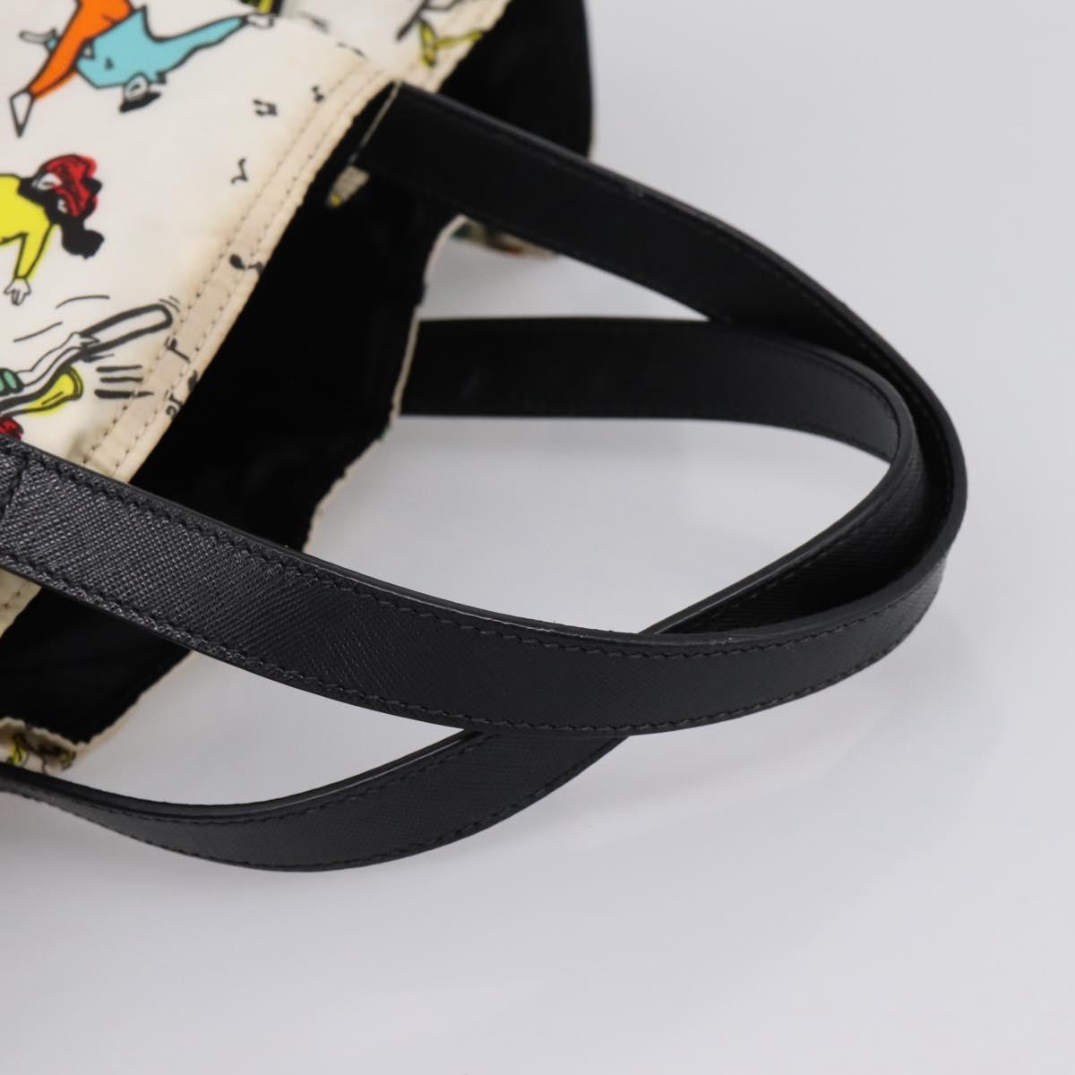 PRADA Tote Bag Nylon Ivory Black Auth 198485A
