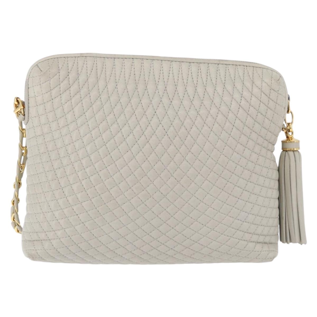 BALLY Chain Shoulder Bag Leather Gray Gold Tone Auth 198489A