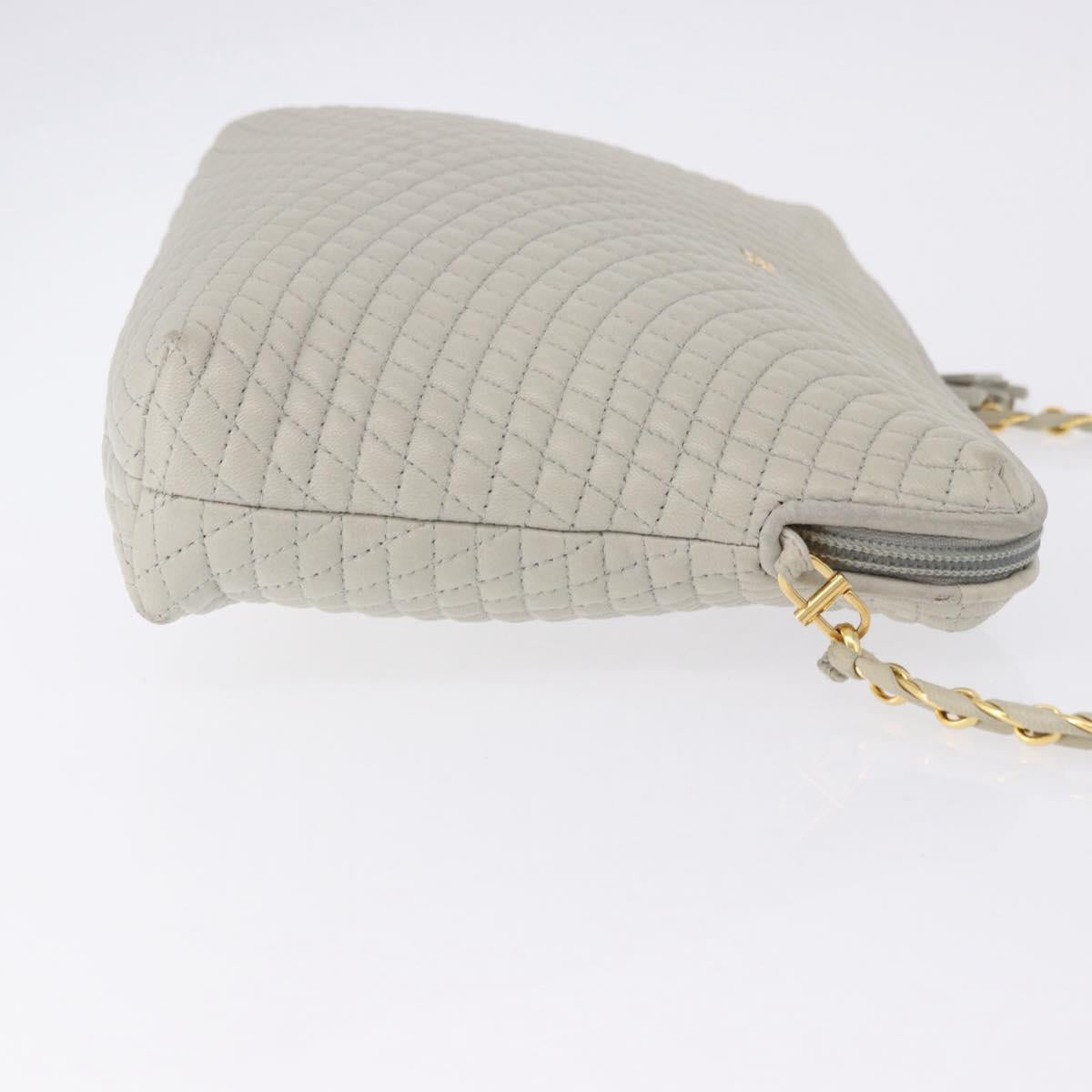 BALLY Chain Shoulder Bag Leather Gray Gold Tone Auth 198489A