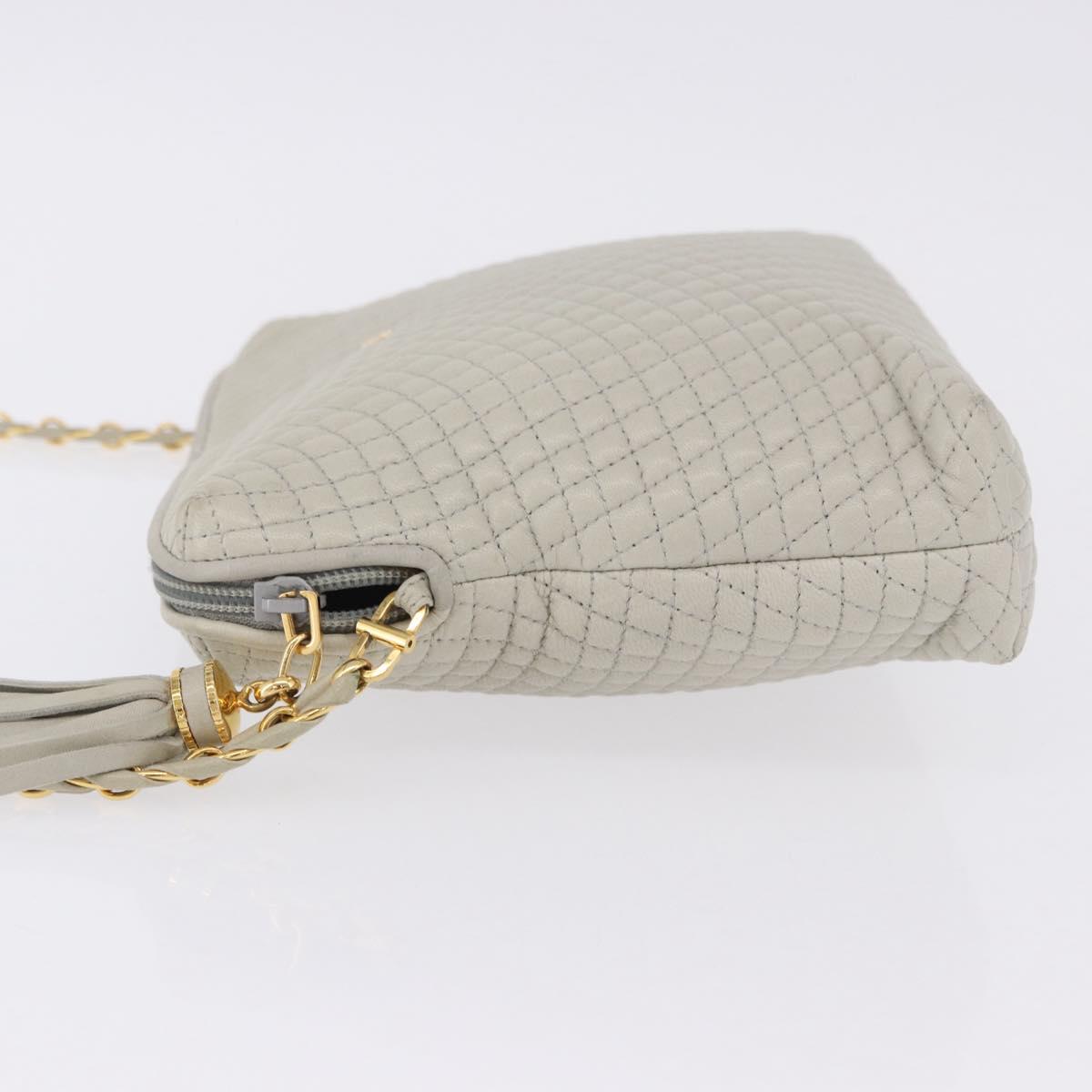 BALLY Chain Shoulder Bag Leather Gray Gold Tone Auth 198489A