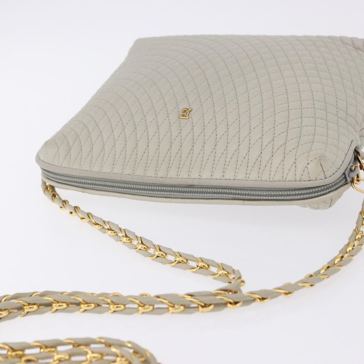 BALLY Chain Shoulder Bag Leather Gray Gold Tone Auth 198489A