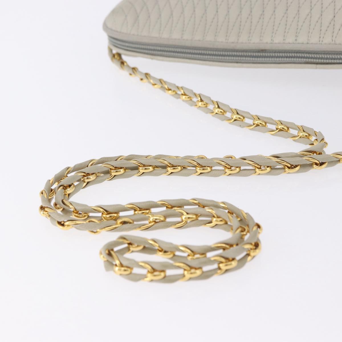 BALLY Chain Shoulder Bag Leather Gray Gold Tone Auth 198489A