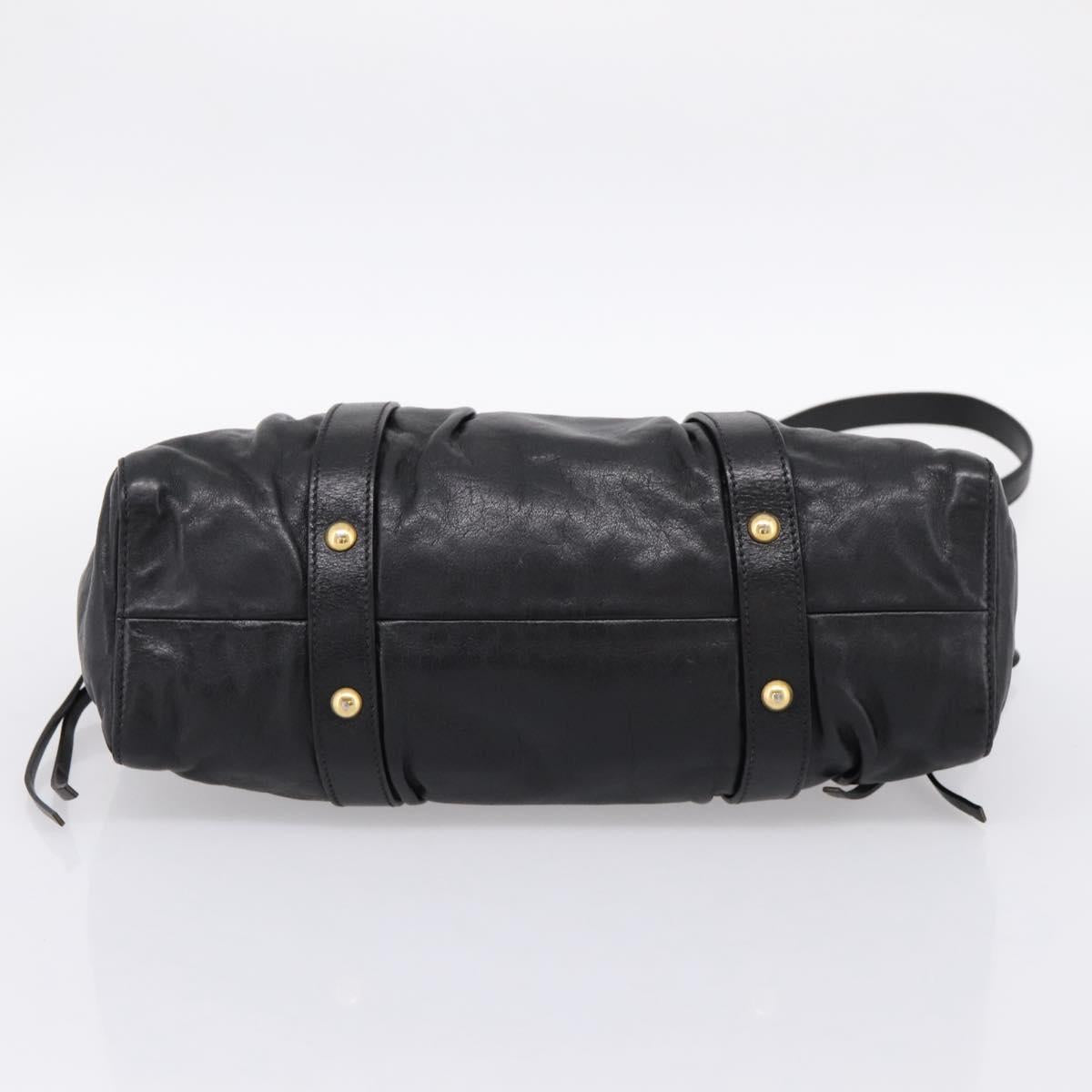 Miu Miu Vitellolux Hand Bag Leather 2way Black Gold Tone Auth 198490V