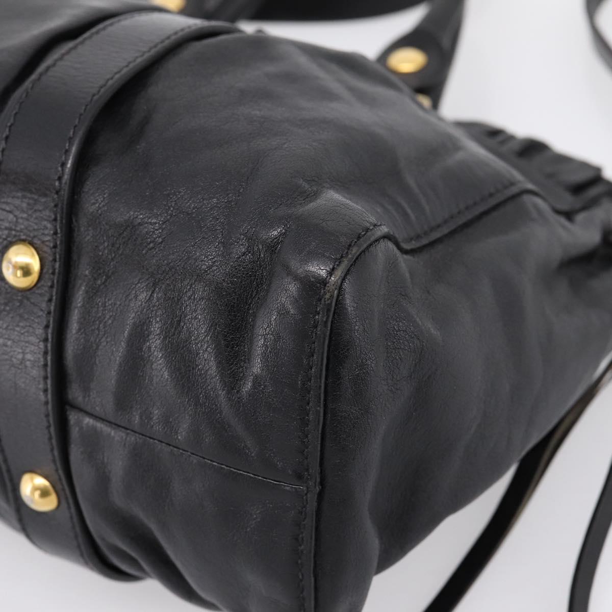 Miu Miu Vitellolux Hand Bag Leather 2way Black Gold Tone Auth 198490V