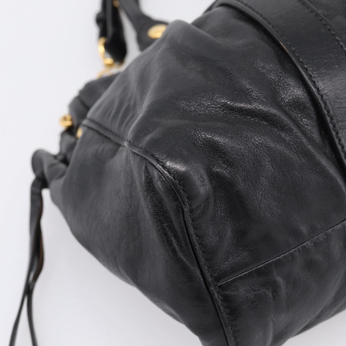 Miu Miu Vitellolux Hand Bag Leather 2way Black Gold Tone Auth 198490V