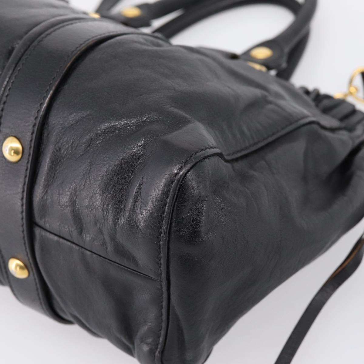 Miu Miu Vitellolux Hand Bag Leather 2way Black Gold Tone Auth 198490V