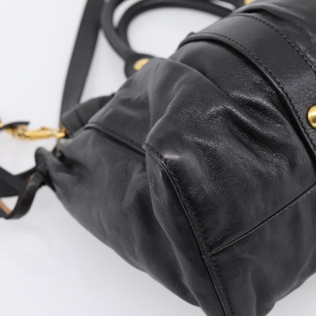 Miu Miu Vitellolux Hand Bag Leather 2way Black Gold Tone Auth 198490V