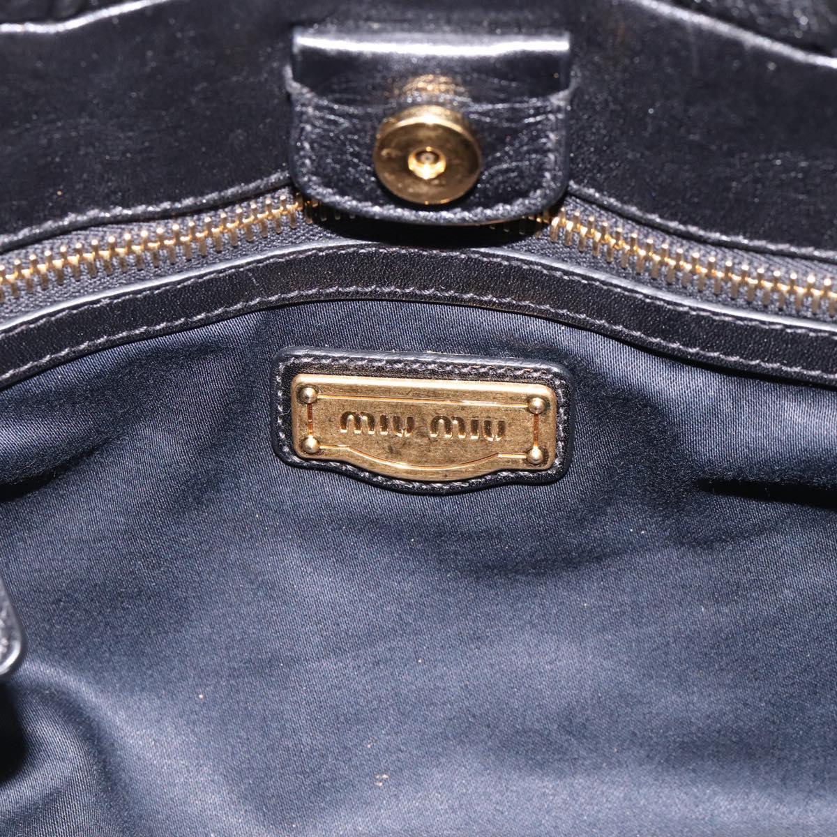Miu Miu Vitellolux Hand Bag Leather 2way Black Gold Tone Auth 198490V