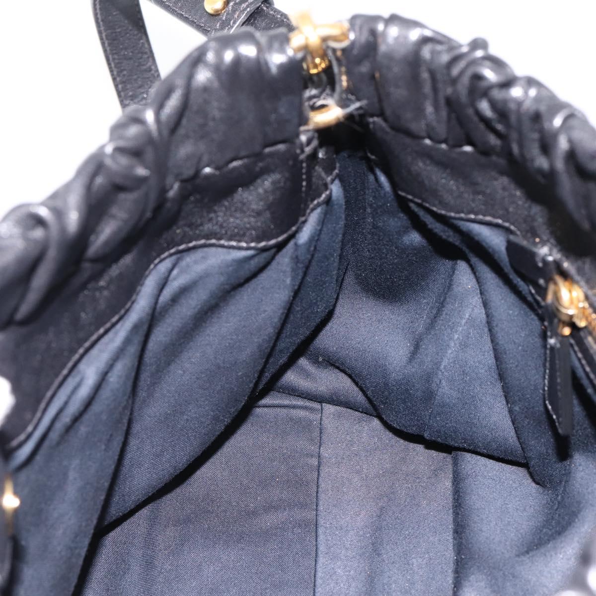 Miu Miu Vitellolux Hand Bag Leather 2way Black Gold Tone Auth 198490V
