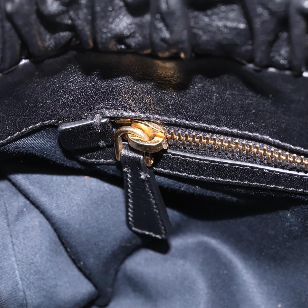 Miu Miu Vitellolux Hand Bag Leather 2way Black Gold Tone Auth 198490V