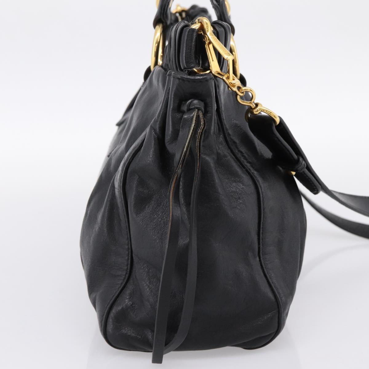Miu Miu Vitellolux Hand Bag Leather 2way Black Gold Tone Auth 198490V