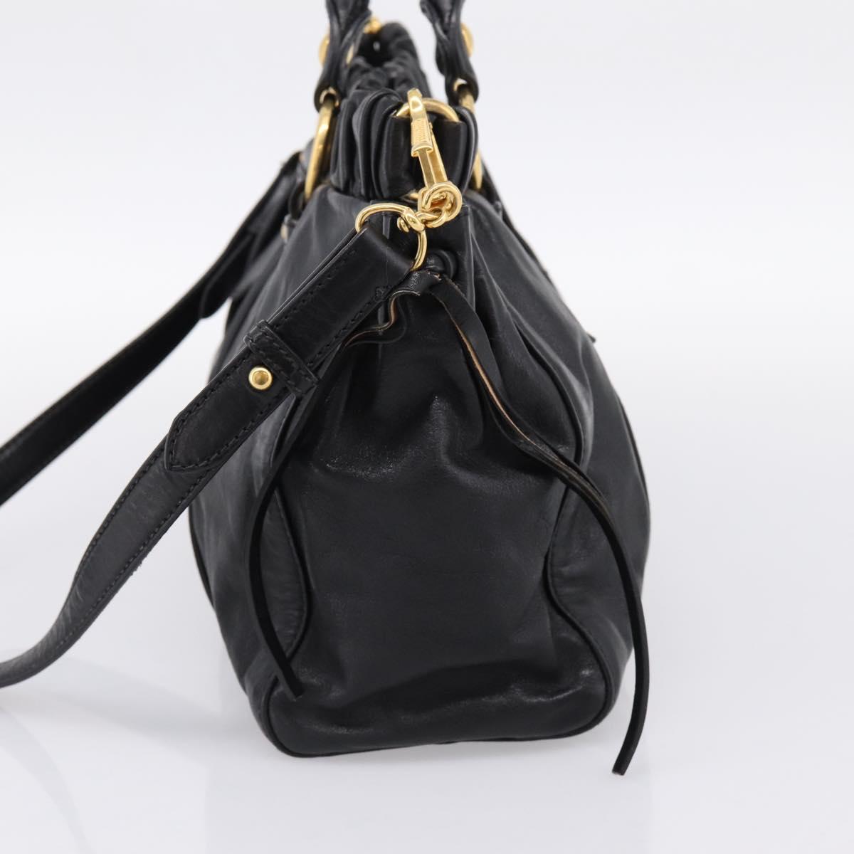 Miu Miu Vitellolux Hand Bag Leather 2way Black Gold Tone Auth 198490V