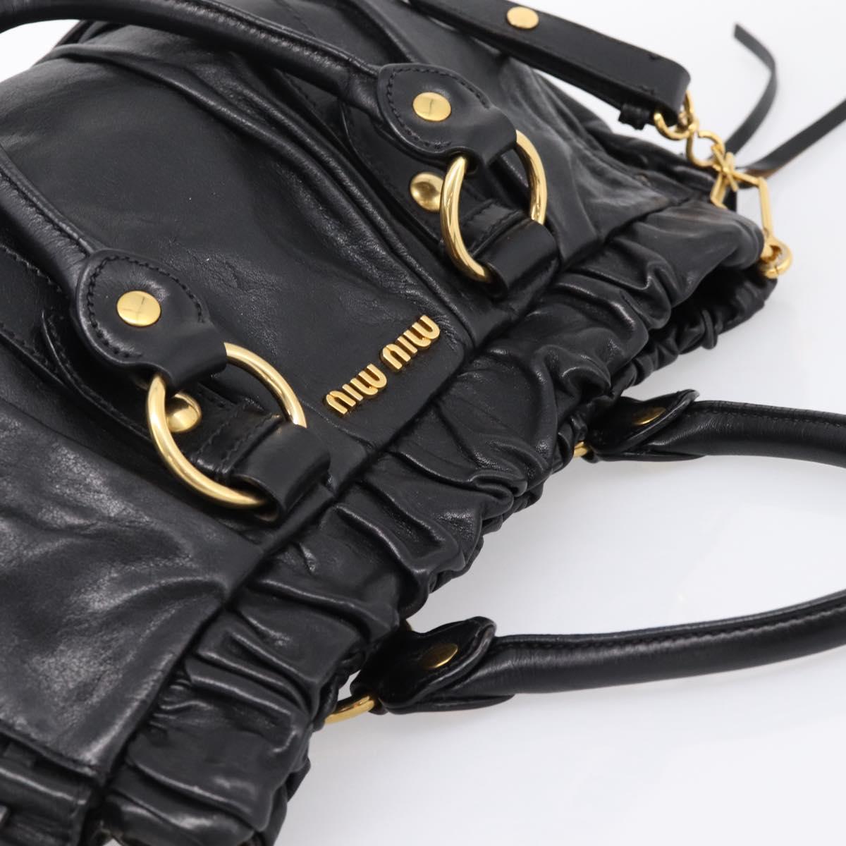 Miu Miu Vitellolux Hand Bag Leather 2way Black Gold Tone Auth 198490V