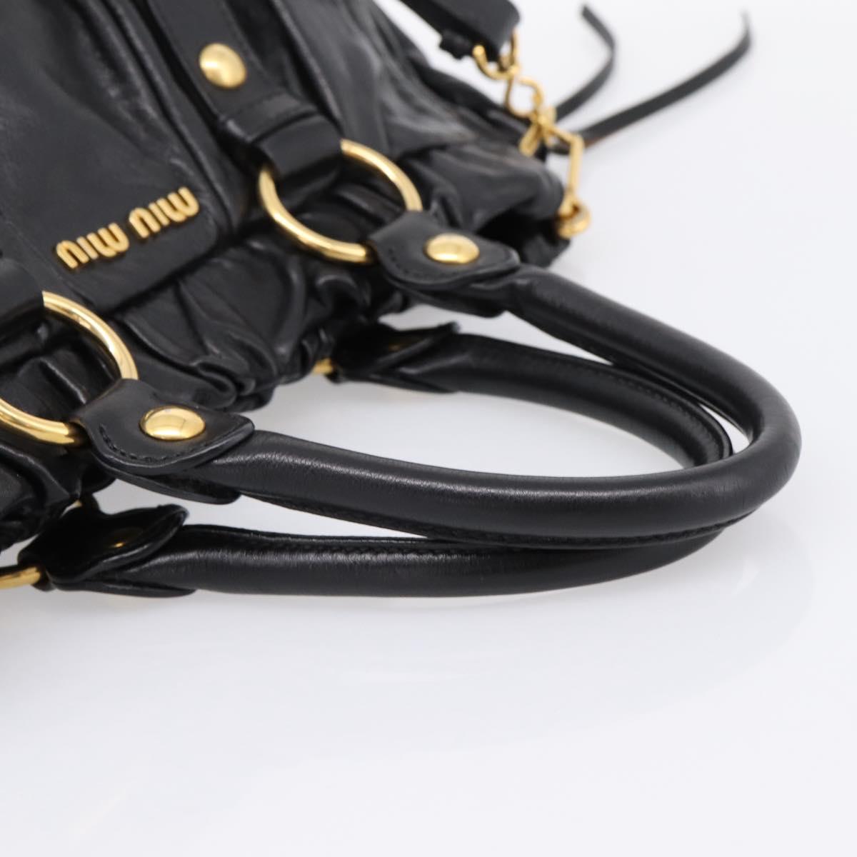 Miu Miu Vitellolux Hand Bag Leather 2way Black Gold Tone Auth 198490V