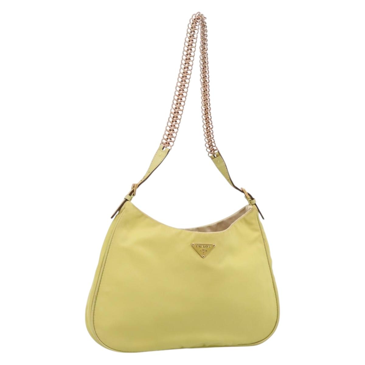 PRADA Chain Shoulder Bag Nylon Yellow Gold Tone Auth 198491A