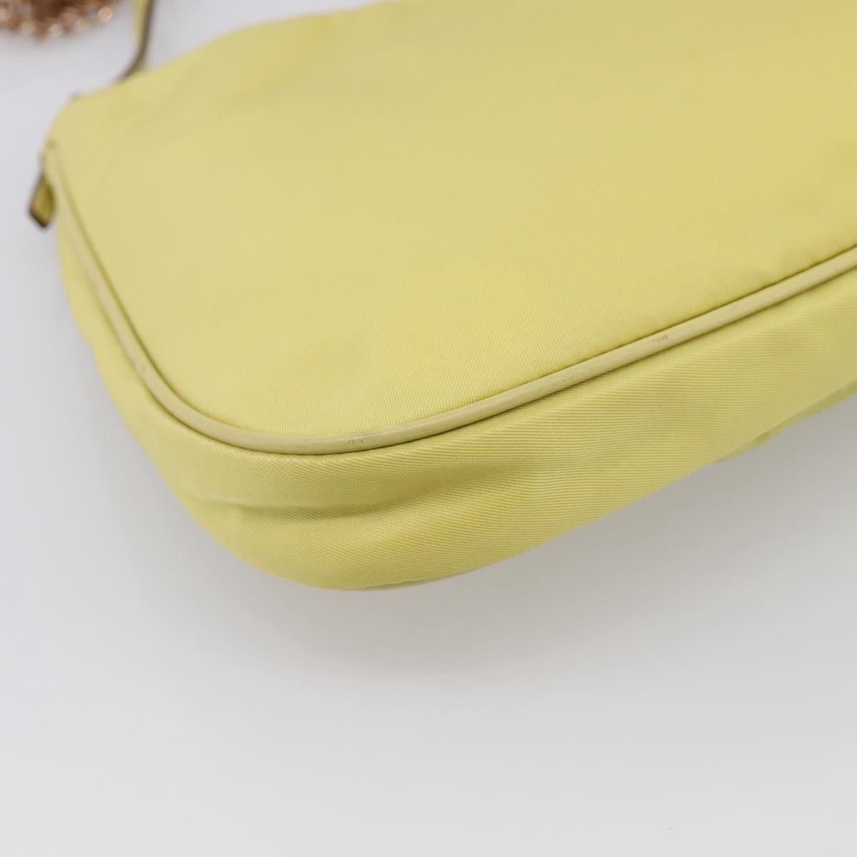 PRADA Chain Shoulder Bag Nylon Yellow Gold Tone Auth 198491A