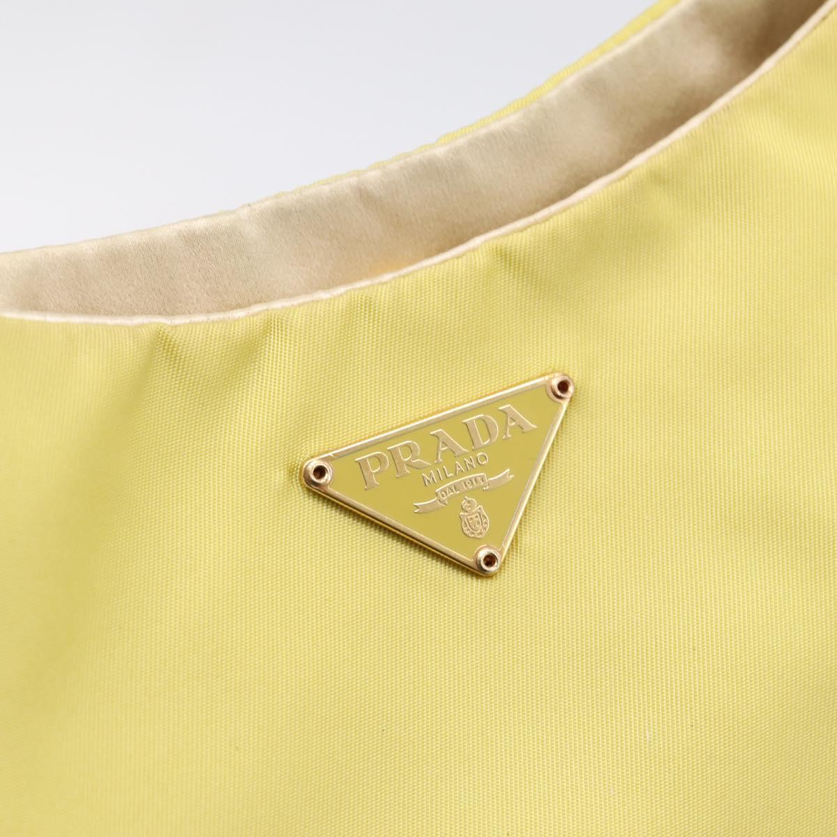 PRADA Chain Shoulder Bag Nylon Yellow Gold Tone Auth 198491A