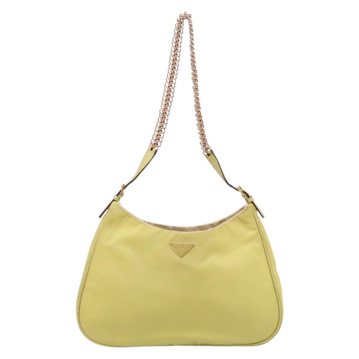 PRADA Chain Shoulder Bag Nylon Yellow Gold Tone Auth 198491A