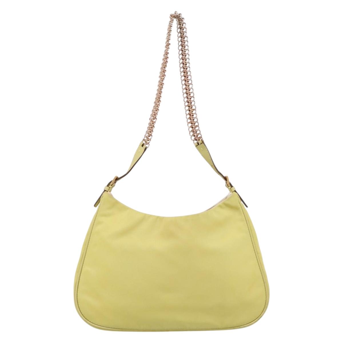 PRADA Chain Shoulder Bag Nylon Yellow Gold Tone Auth 198491A