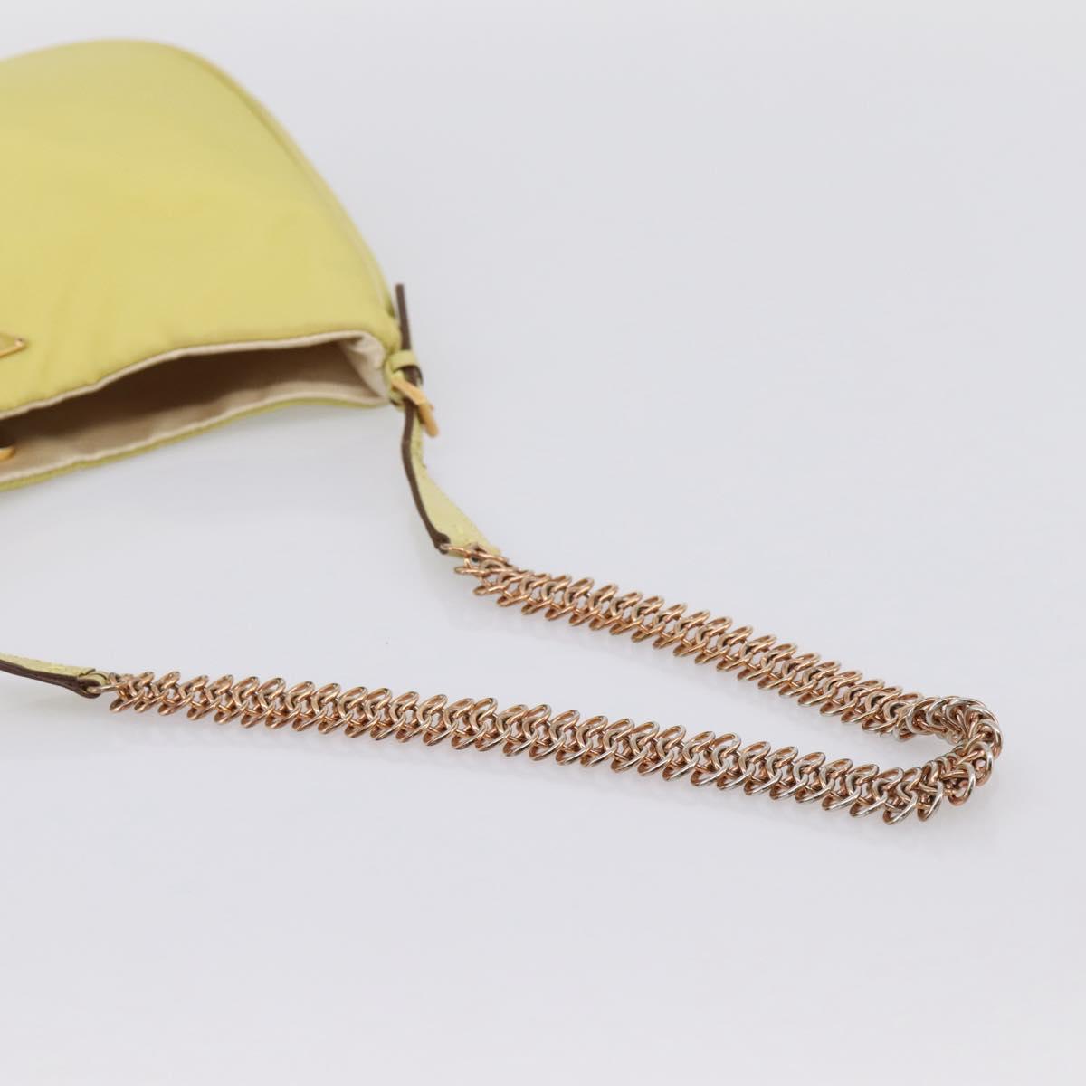PRADA Chain Shoulder Bag Nylon Yellow Gold Tone Auth 198491A