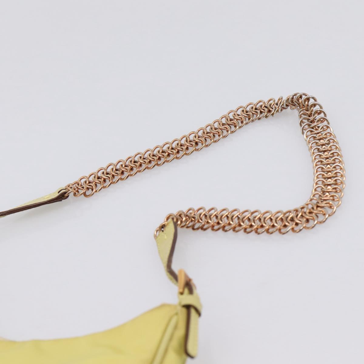 PRADA Chain Shoulder Bag Nylon Yellow Gold Tone Auth 198491A