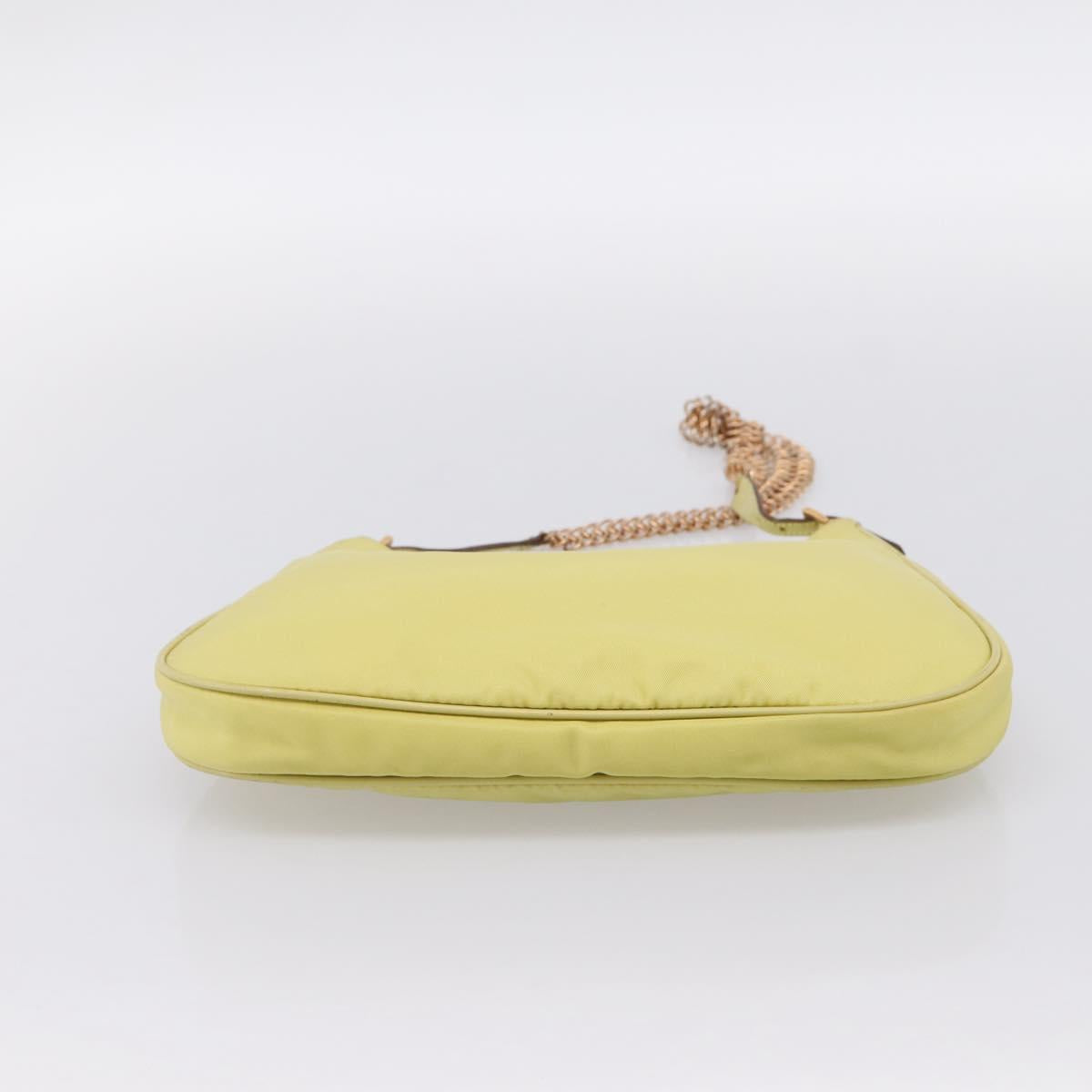 PRADA Chain Shoulder Bag Nylon Yellow Gold Tone Auth 198491A